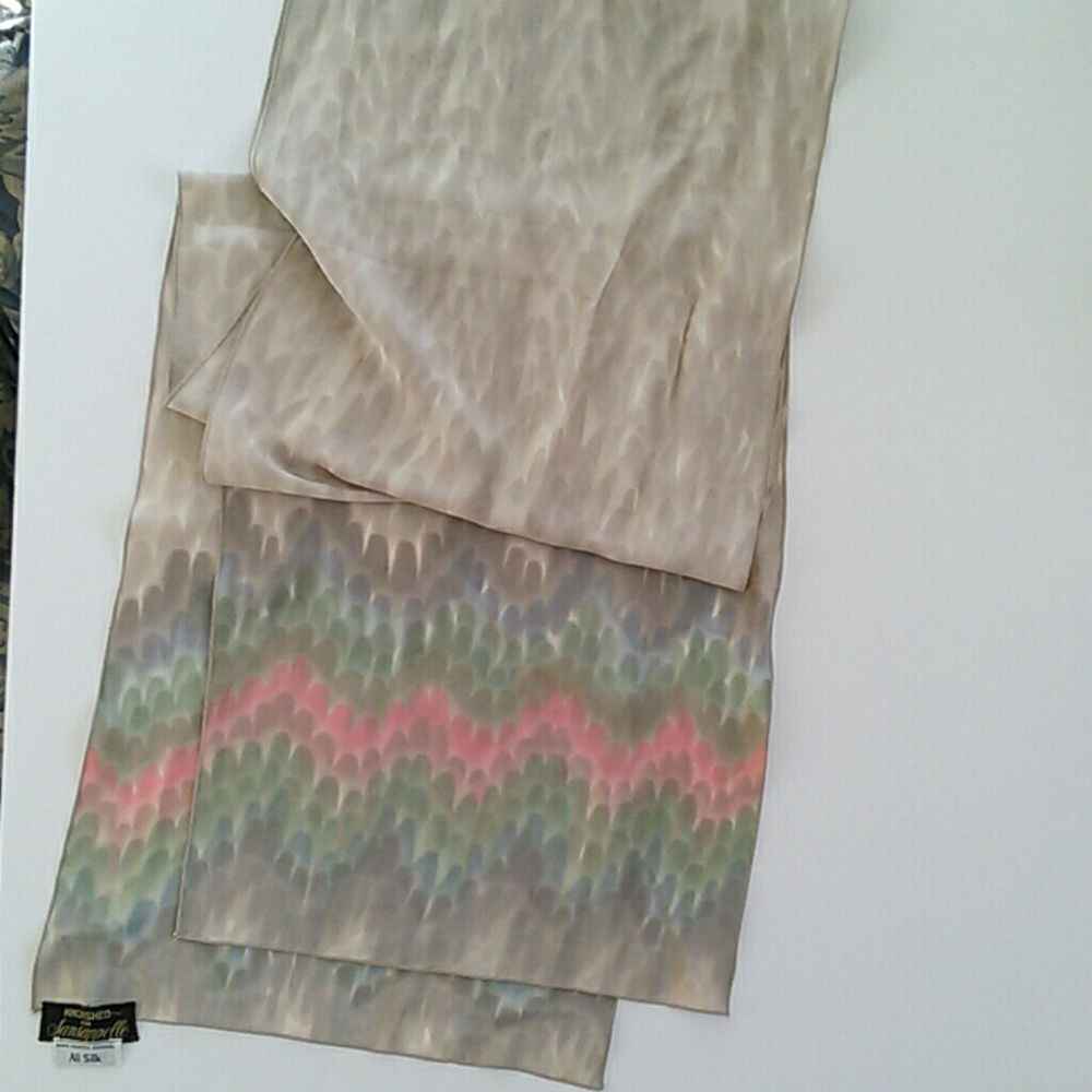Vintage hand painted silk stole 13.5"x 88"